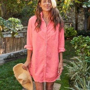 Frank & Eileen - Mary Woven Button Up Dress in Neon Strawberry (M)